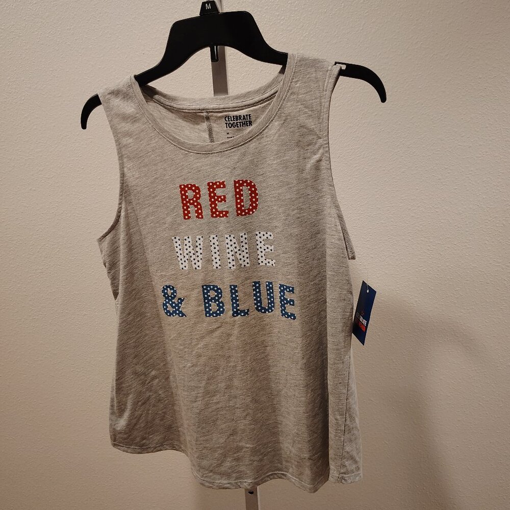 Celebrate Together Women's Red Wine & Blue Gray Tank Top Size Medium NWT